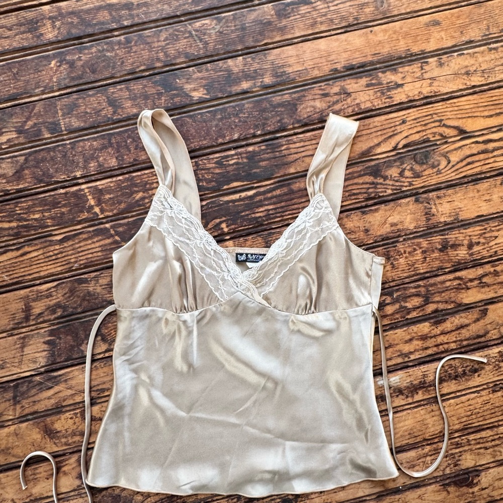 Vintage Y2K Self Esteem Brand Sequin Lace Satin Cami Top L